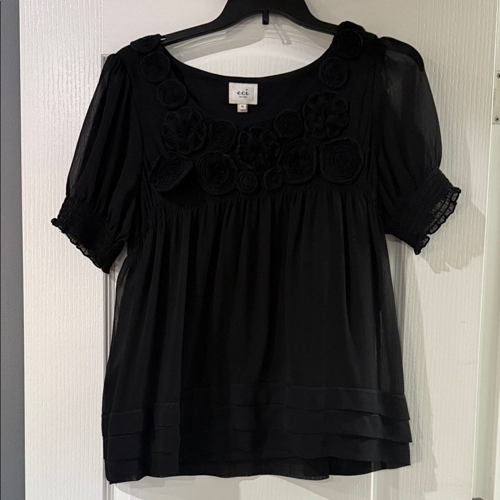 ECI New‎ York Elegant Black Blouse. Size XL
